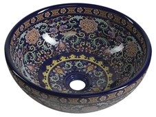 PRIORI keramické umyvadlo na desku, Ø 41 cm, fialová s ornamenty PI022